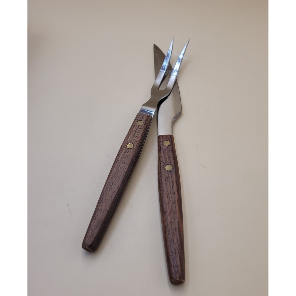 Vintage St. Regis Carving Set Stainless Steel Serrated Knife Rosewood Handle Box - Picture 7 of 10